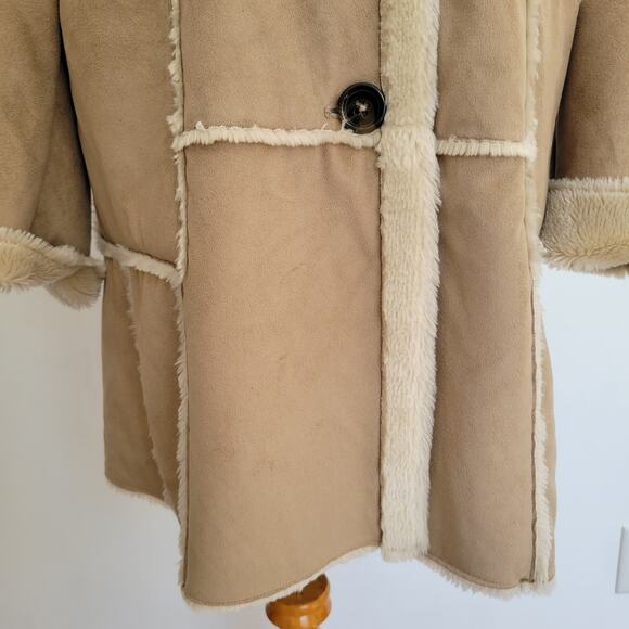 Big Chill Penny Lane Coat Tan Faux Shearling Y2K Patchwork Women Large - Picture 7 of 16